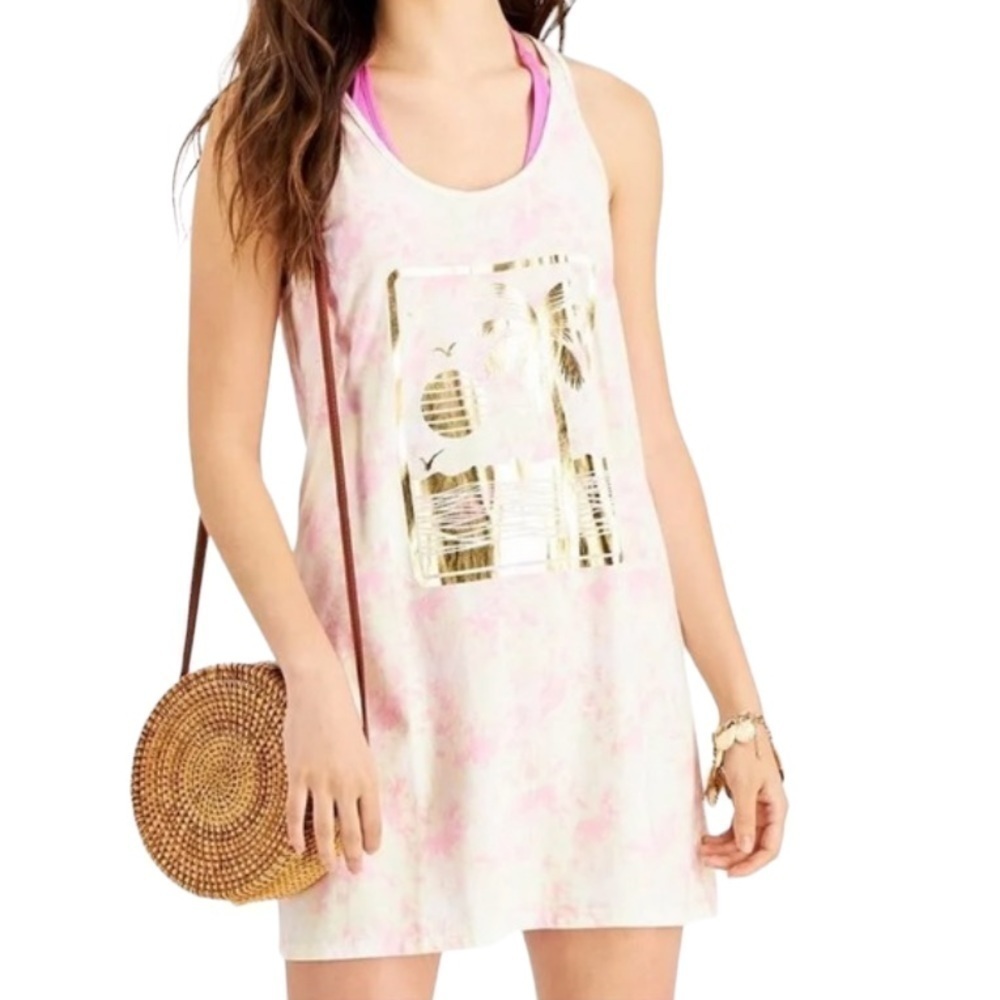 Miken Juniors' Tie-Dyed Graphic-Print Cotton Cover-Up Dress